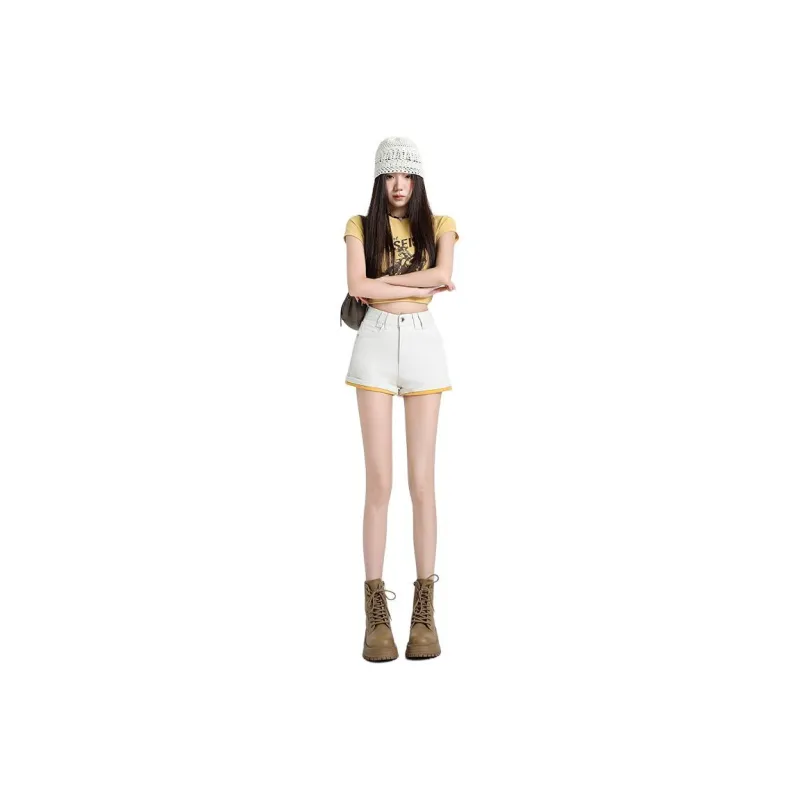Rose Denim Shorts Women's Ecru-0