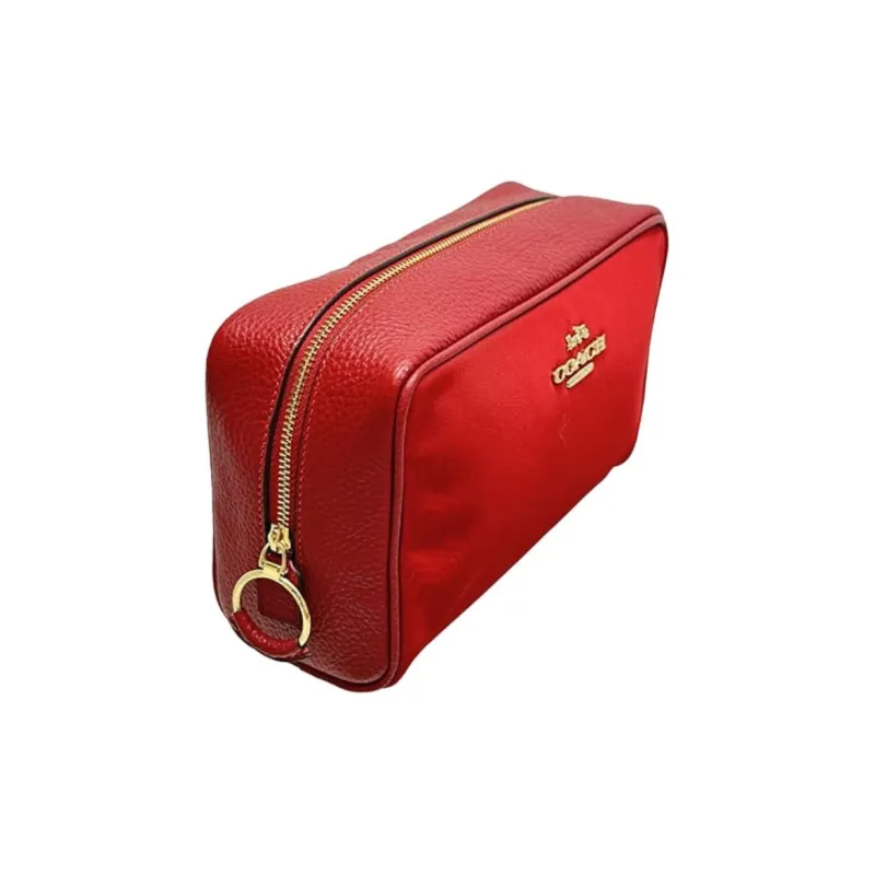 COACH Recycled Nylon Canvas With Leather Storage Bag Makeup Bag Trumpets Women's Red-2