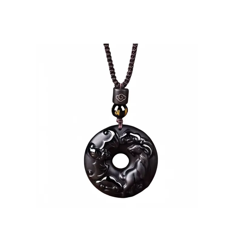Stone On The Line Obsidian Pendants Unisex-10