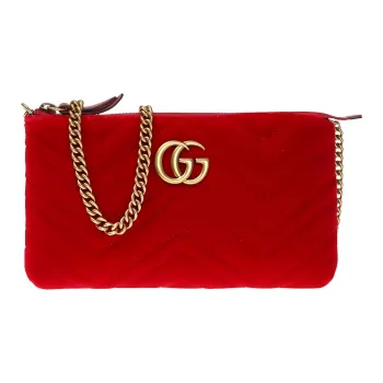 GUCCI GG Marmont Quilted Velvet Chain Bag Shoulder Bag Crossbody Bag Women's Red