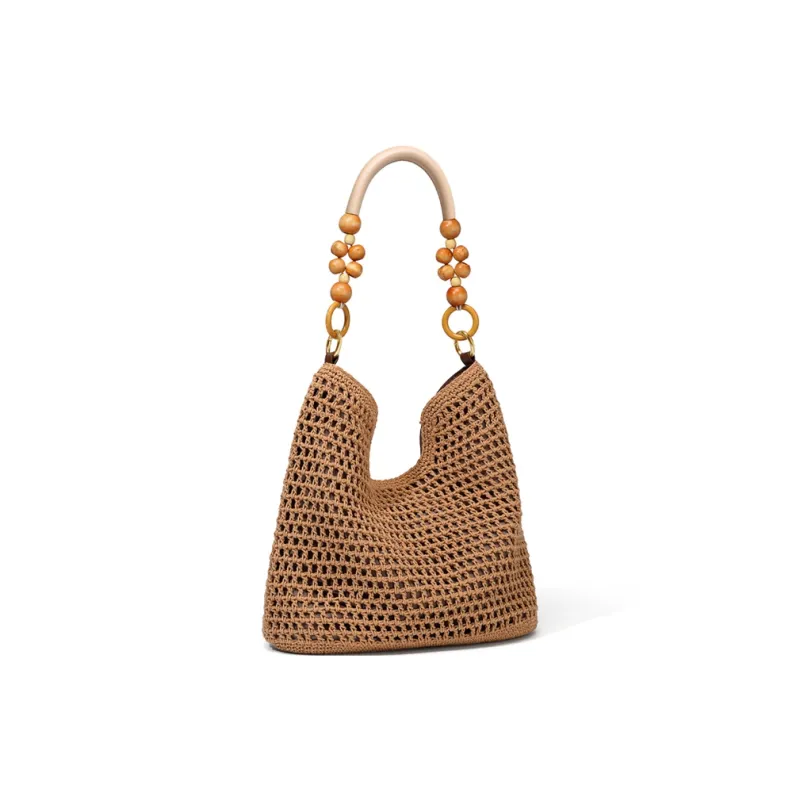 CinvaiKrose Fabric Shoulder Bag, Crossbody Bag, Ethnic Style Tote Medium Size Women's Ecru/Khaki-9