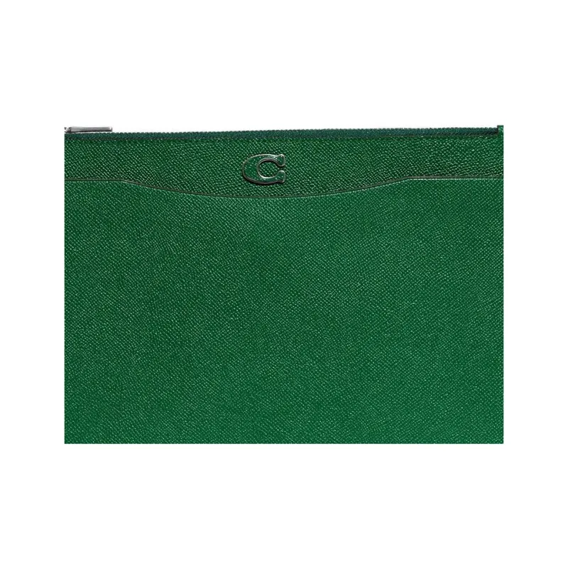 COACH Wristlet Canvas With Cross Grain Leather Wrist Bag Clutch Large Size Women's Green-3