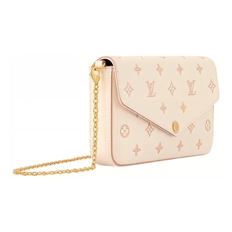 LOUIS VUITTON Pochette Felicie Embossed Grain Cow Leather Shoulder Bag Women's Beige-1