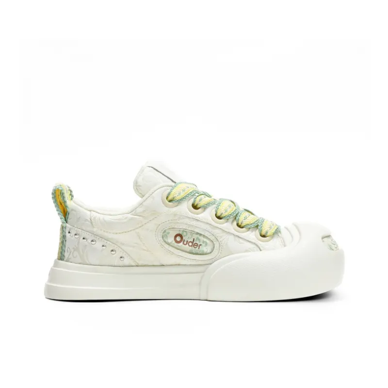 Ouder Smiler Anti Slip And Wear Resistant Height Increasing Low Top Canvas Shoes Unisex White-1