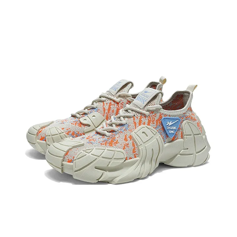 Binary Lightweight, Breathable, And Slip Resistant Low Top Chunky Sneakers Men's Beige-2