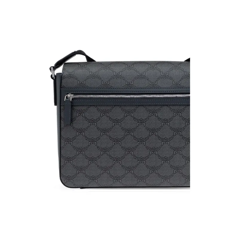 MCM Nappa Leather Messenger Bag, Shoulder Bag Small Size Women's Dark Gray-3