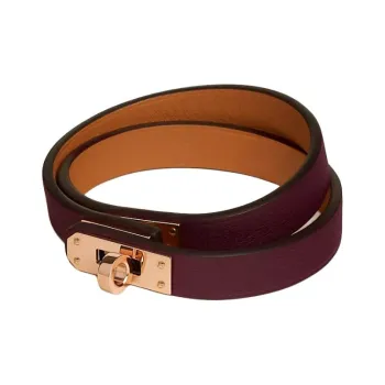HERMES Calfskin, Rose Gold Tone Plated Bracelets Women's Purple