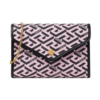VERSACE Cotton With Cow Leather Decoration Clutch Envelope Bag Shoulder Bag Crossbody Bag Women's Pink