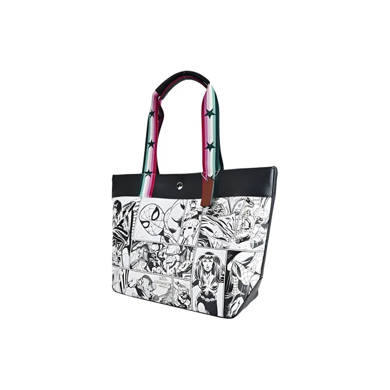 COACH X Marvel Collaboration Jes Leather Crossbody Bag, One Shoulder Handbag Large Size Women's Black White-1