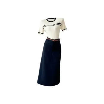 AFGGD Two Piece Skirt Sets Women's Apricot+Blue