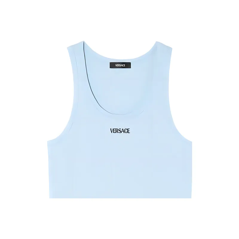 VERSACE Logo embroidered Ribbed Tank Top-2