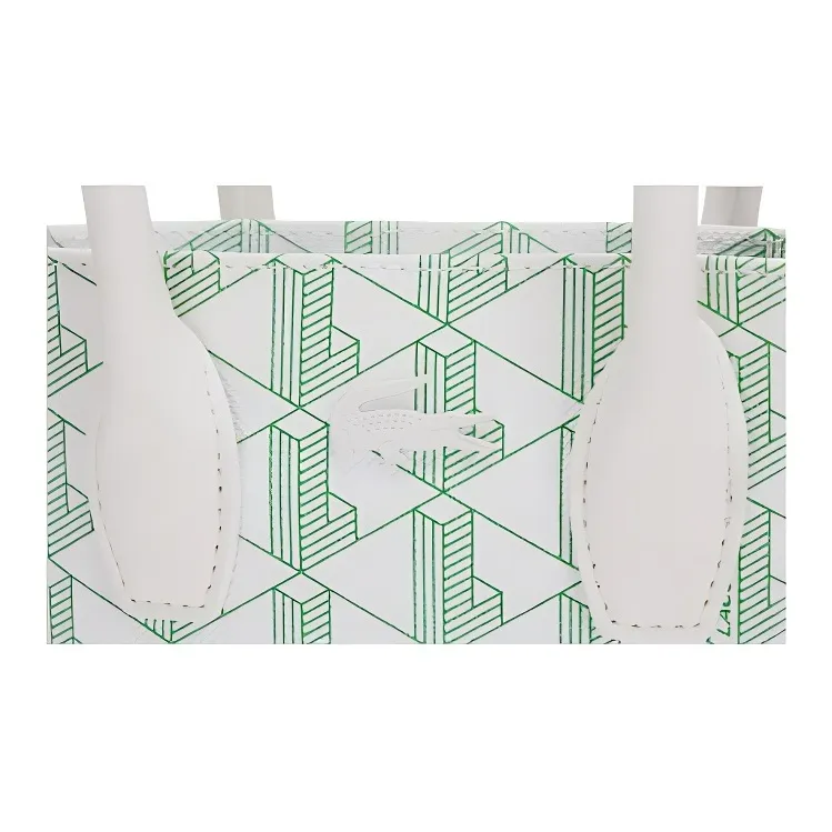 LACOSTE Coated Cotton Canvas Handbag Shoulder Bag Crossbody Bag Medium Size Women's White & Green-4