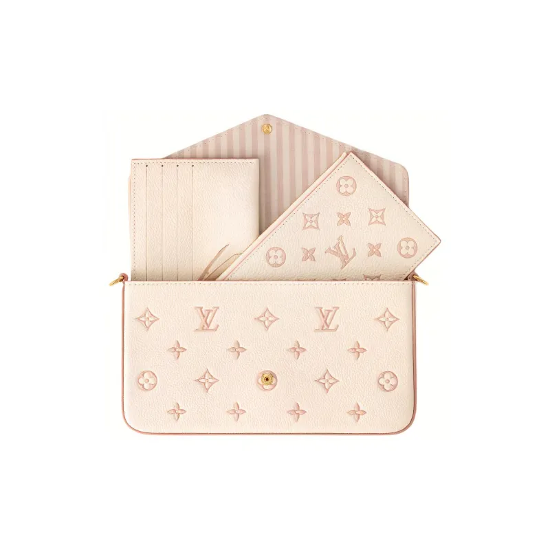 LOUIS VUITTON Pochette Felicie Embossed Grain Cow Leather Shoulder Bag Women's Beige-4