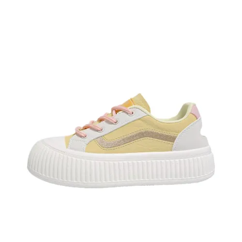 BBMTR Skateboard Shoes Women's Low Top Cream Puff Yellow Puff Powder Cream Puff White
