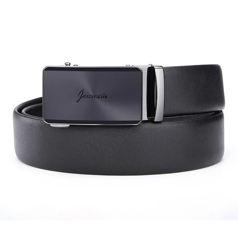Jeccieziio Top Grain Cow Leather Belts Men's Gunmetal Width 3.5CM-2
