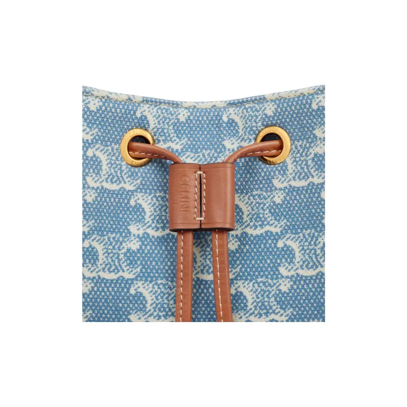 CELINE Fabric Bucket Bags Crossbody Bag, Shoulder Bag Mini Women's Blue-4