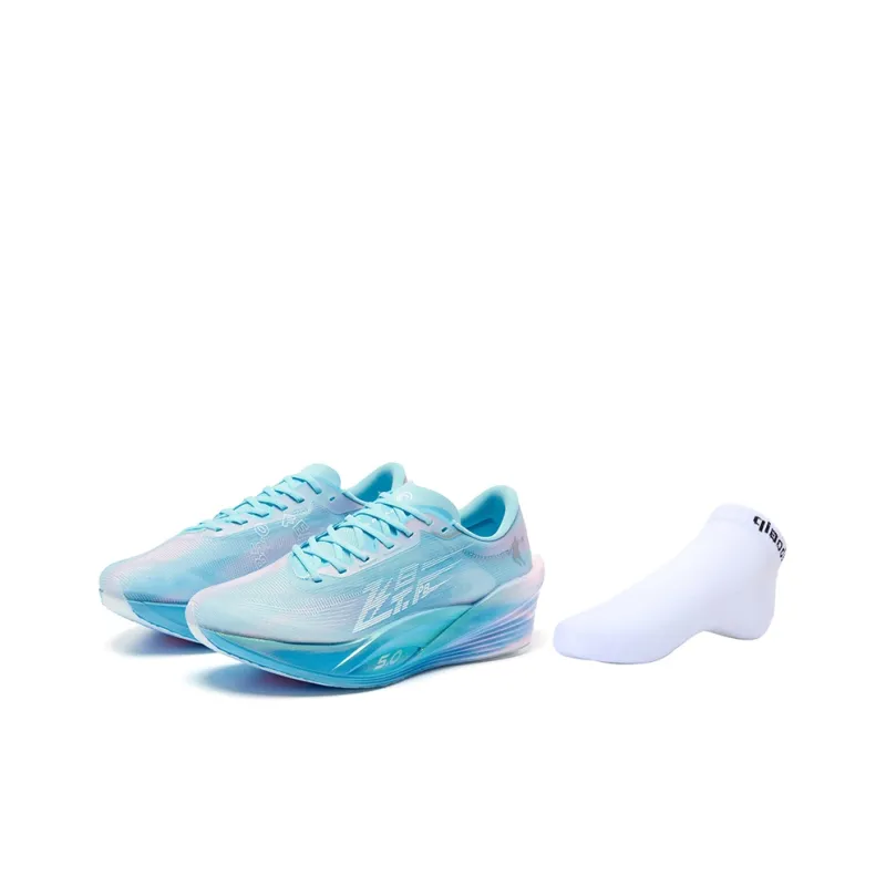 QIAODAN Phantom PB5.0 Running Shoes Men Low Top Cirrus Blue/Cherry Blossom Pink-5
