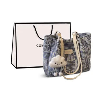 COMELY Fabric Tote Bag, Shopping Bag, Portable Computer, Shoulder Bag Regular Women's Blue/Coffee