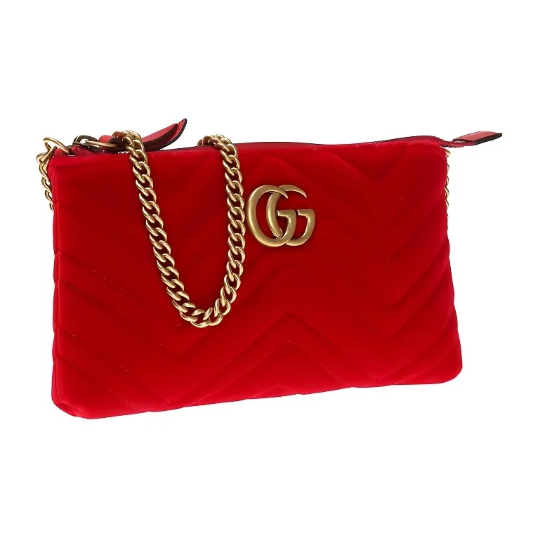 GUCCI GG Marmont Quilted Velvet Chain Bag Shoulder Bag Crossbody Bag Women's Red-1