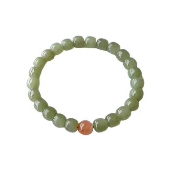 MUSHIFEN Beaded Bracelet #Good Luck Pale Greenish White Jade Women's