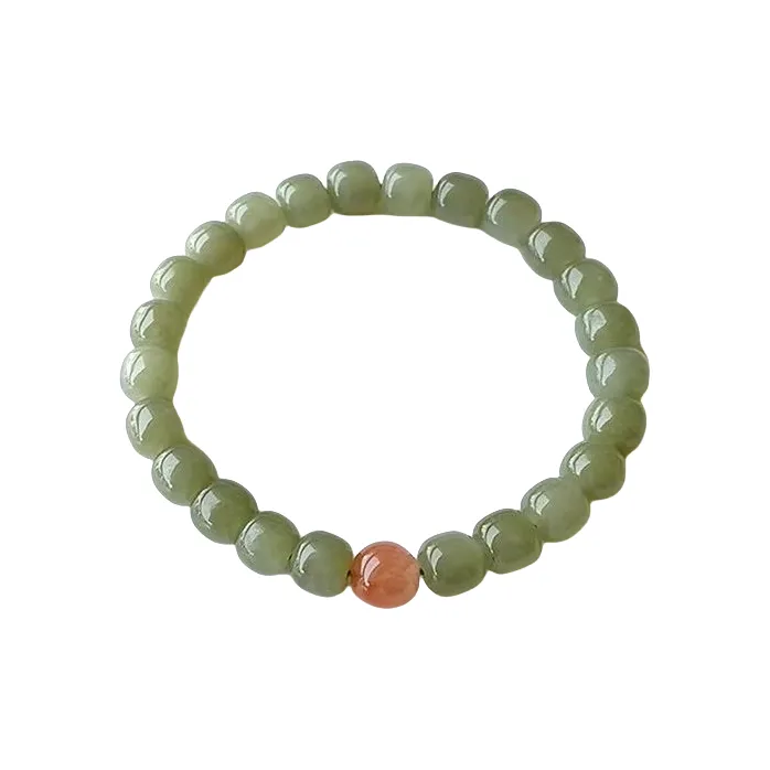 MUSHIFEN Beaded Bracelet #Good Luck Pale Greenish White Jade Women's-0