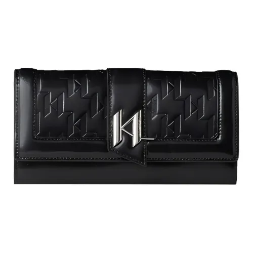 KARL LAGERFELD Leather Patchwork Reconstituted Cow Leather Wallet Women's Black
