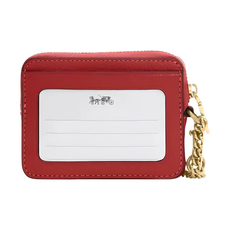 COACH Card Case Pebbled Leather Coin Purse, Card Holder Mini Women's Red-1