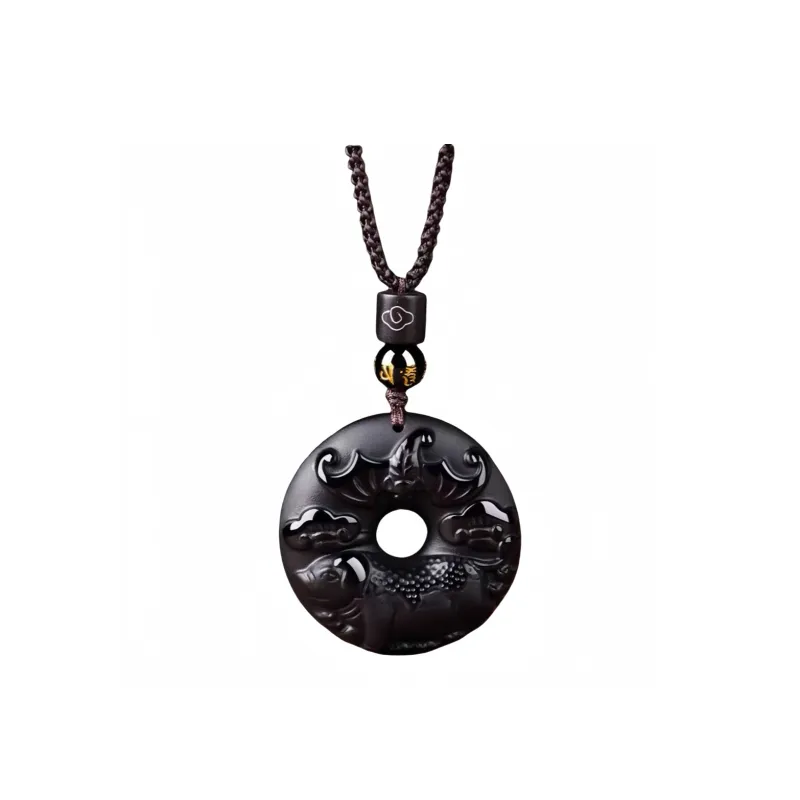 Stone On The Line Obsidian Pendants Unisex-14