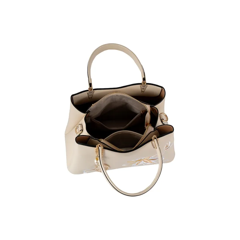 Vigno Synthetic Leather Handbag, One Shoulder, Crossbody Bag Regular Women's Ecru-5