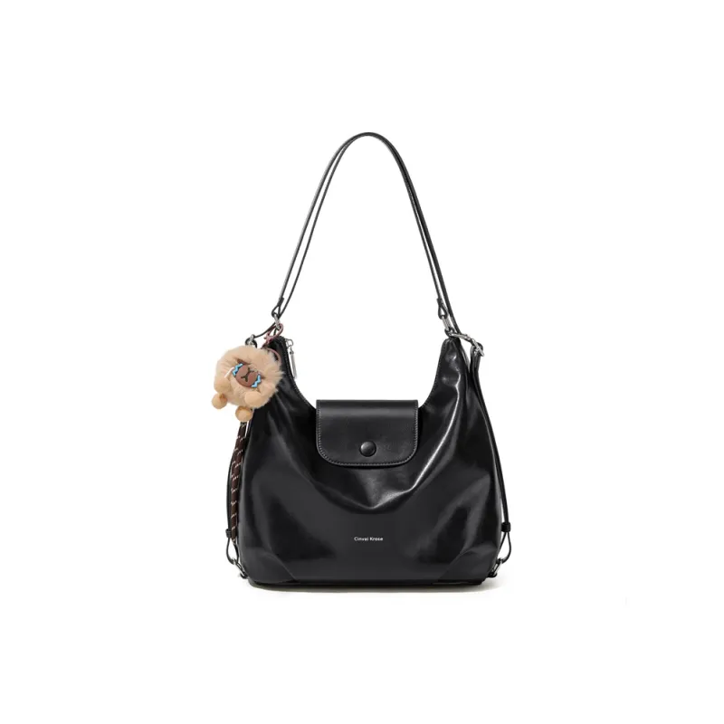 CinvaiKrose Synthetic Leather Shoulder Bag, Handbag, Tote Bag, Backpack Medium Size Women's Black/Coffee/Ecru-2