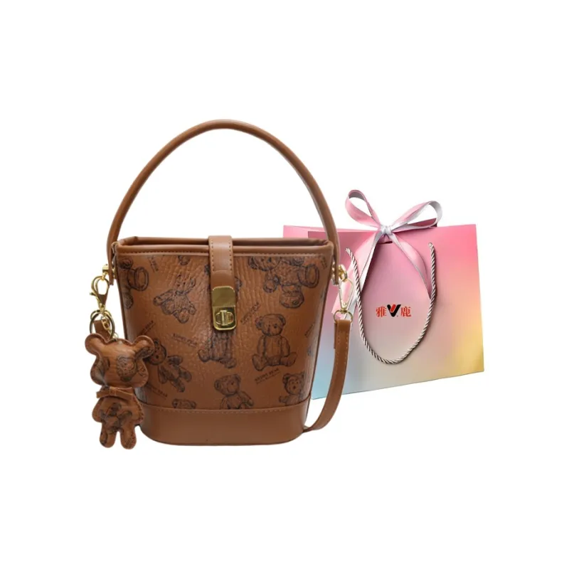 Yalu PU Bucket Bag, One Shoulder Handbag Women's Black/Brown/Ecru/Pink-7