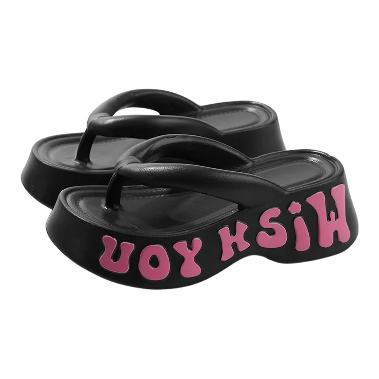 Warm Edge Fashion Flip Flops For Women's Summer Outerwear Trendy Platform Height Increasing Versatile Beach Slippers-12