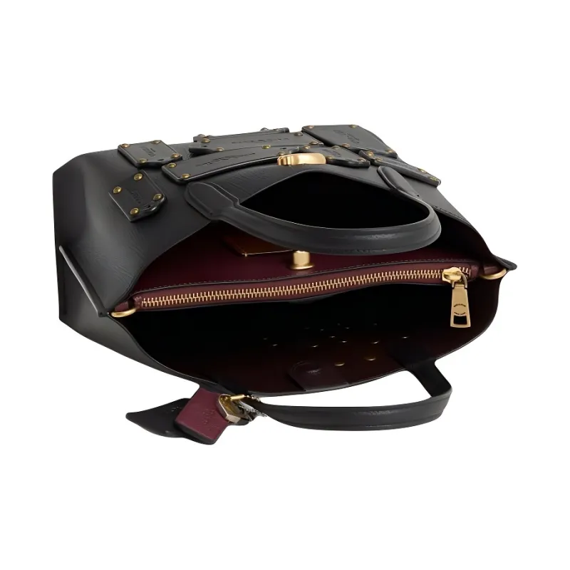 COACH Willow Polished Pebbled Leather Tote Bag, Shopping Bag, One Shoulder Handbag Medium Size Women's Black-2
