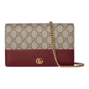 GUCCI GG Marmont Leather Crossbody Bag, Shoulder Bag Women's Red & Beige