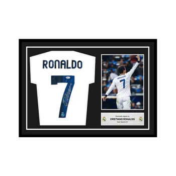 Three For Real Madrid Team Jersey Deluxe Framing, Outer Frame Approx. 105x70cm, Beckett Official Certification Unisex