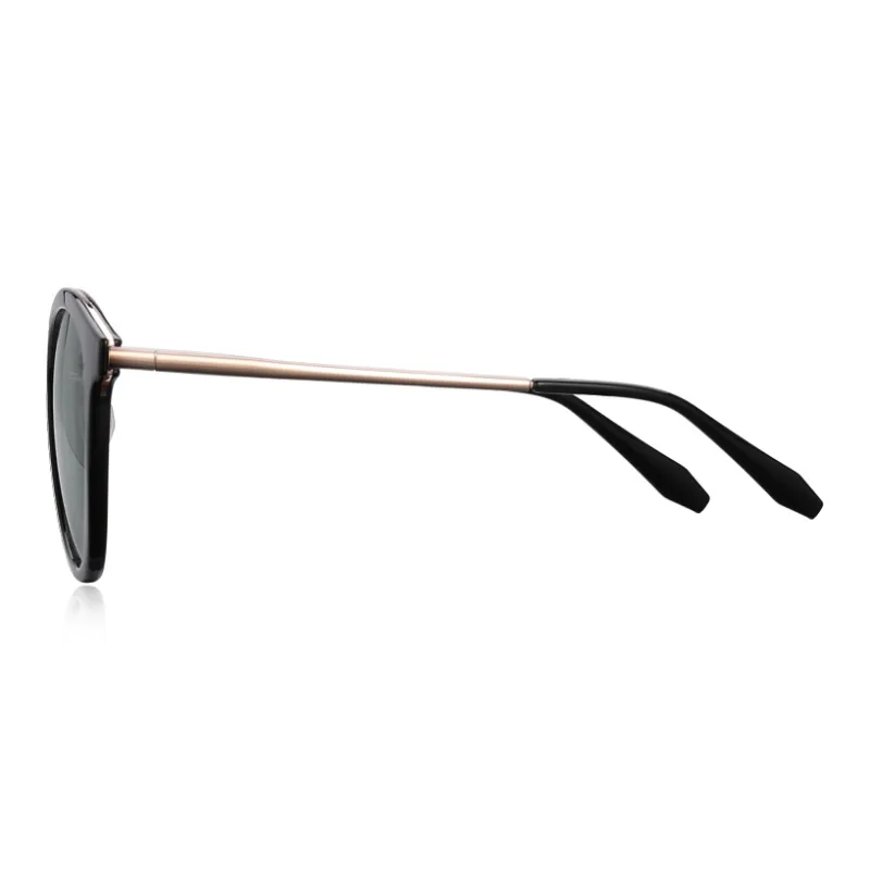 VEGOOS TR/Memory Plastic Round Sunglasses Women's Black-2