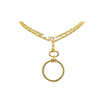 CHANEL 1980 1990 Plated Double Chain Loupe Magnifying Glass Pendant Necklace Costume Necklace