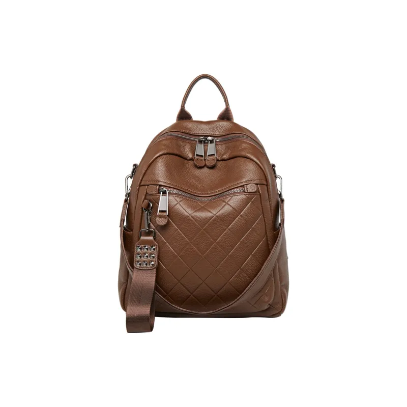ZOOLER Top Grain Cow Leather Backpack Women's Gray/Coffee-5