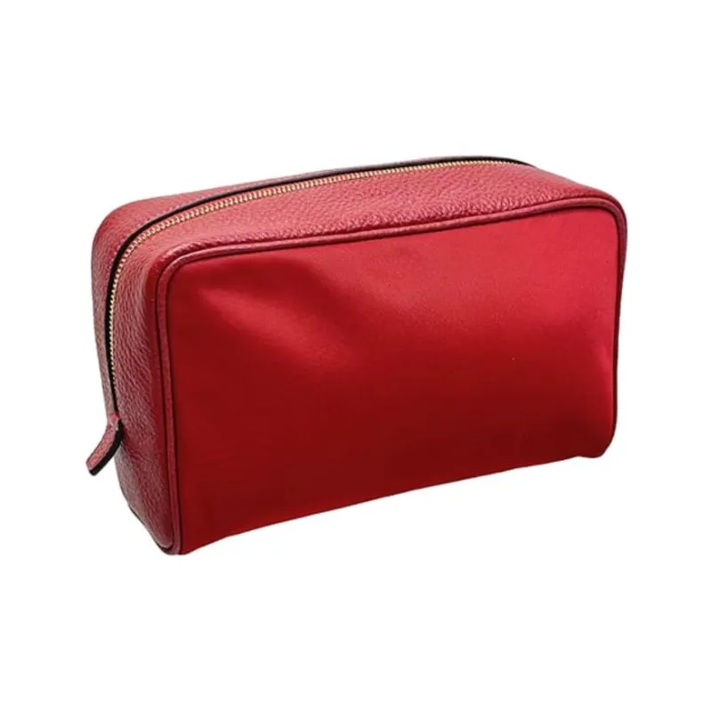 COACH Recycled Nylon Canvas With Leather Storage Bag Makeup Bag Trumpets Women's Red-4