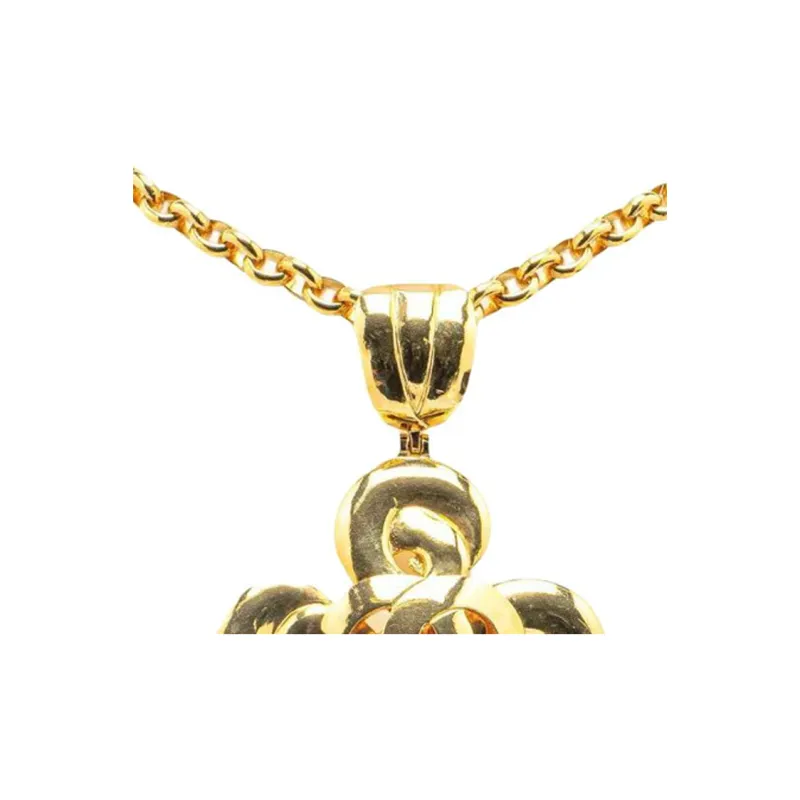 CHANEL 1997 Plated Cc Clover Pendant Necklace Costume Necklace-2