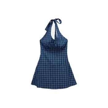 AURORA MUSE Slip Dresses Women's Blue Plaid