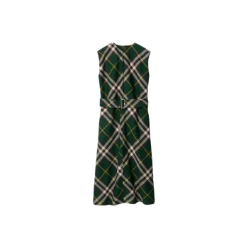 Burberry Nova Checked Belted Sleeveless Midi Dress