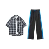 Clothing Set (Blue Short-Sleeved Top+Black Pants)