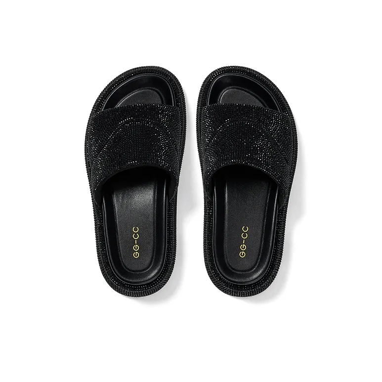 GG CC Rhinestone Slip Resistant Abrasion Resistant Slide Slippers Women's-2