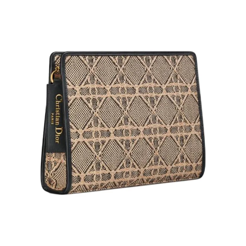 DIOR Calfskin Clutch Women's Beige & Black-1