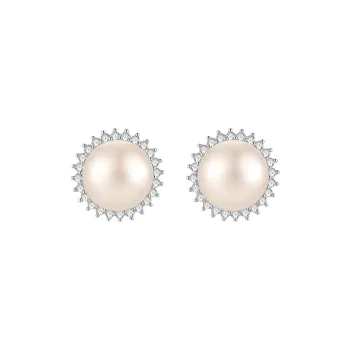 Old Qingyun Silver Building Pearl Stud Earrings Women's