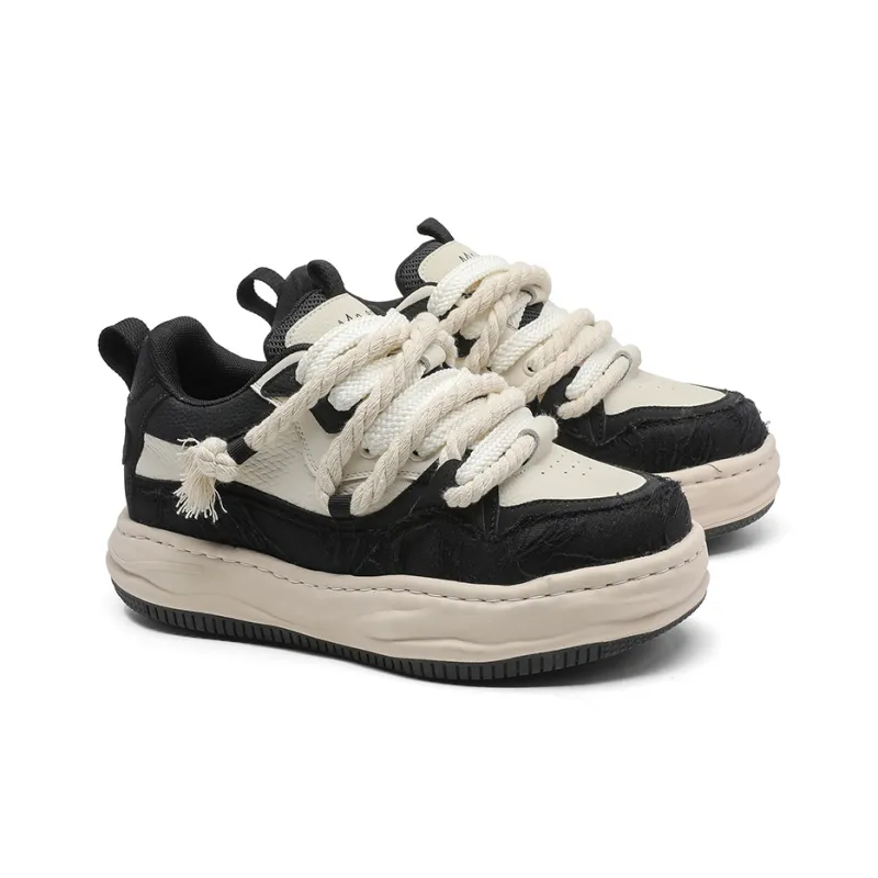 APRHE Low Top Skateboard Shoes Unisex Black White-1