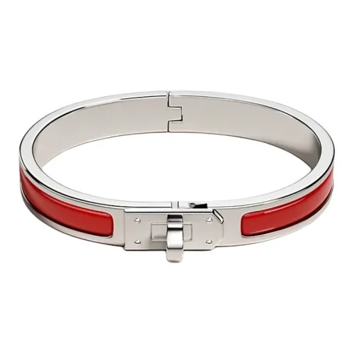 HERMES Enamel, Palladium Plated Wristbands Women's Red