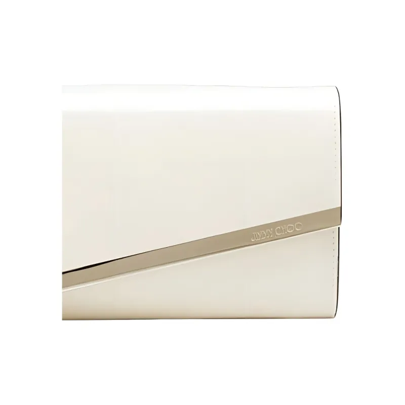 Jimmy Choo Patent Leather One Shoulder Crossbody Clutch Women's Latte & Light Gold-4
