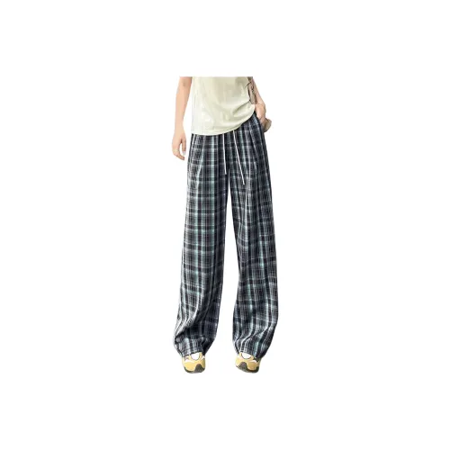 SITOL Casual Pants Women's Blue Coffee Plaid